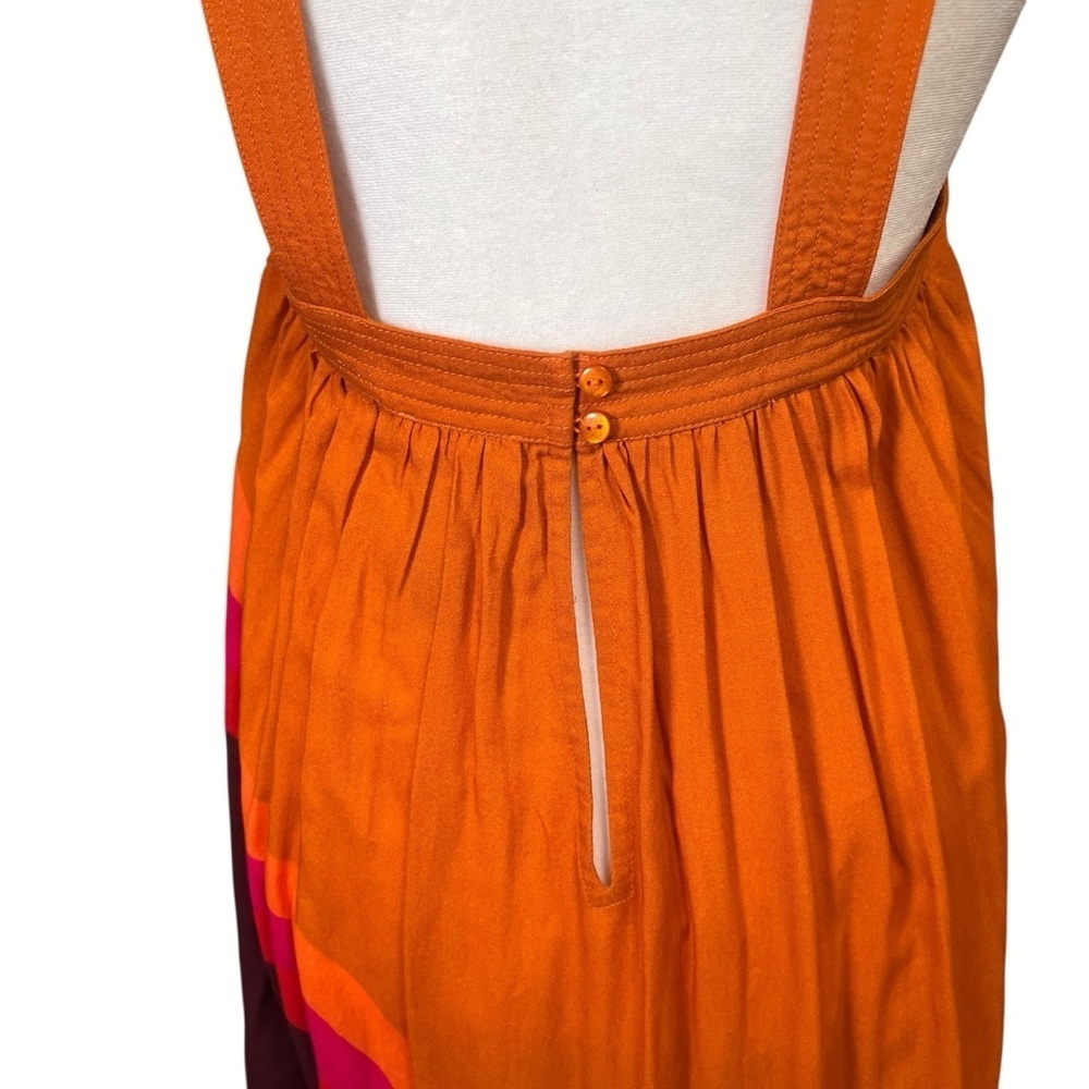 FARM RIO Orange Boho Maxi Dress Pinafore Cover Up Floral Whimsy Brown Size S NEW - Picture 9 of 15